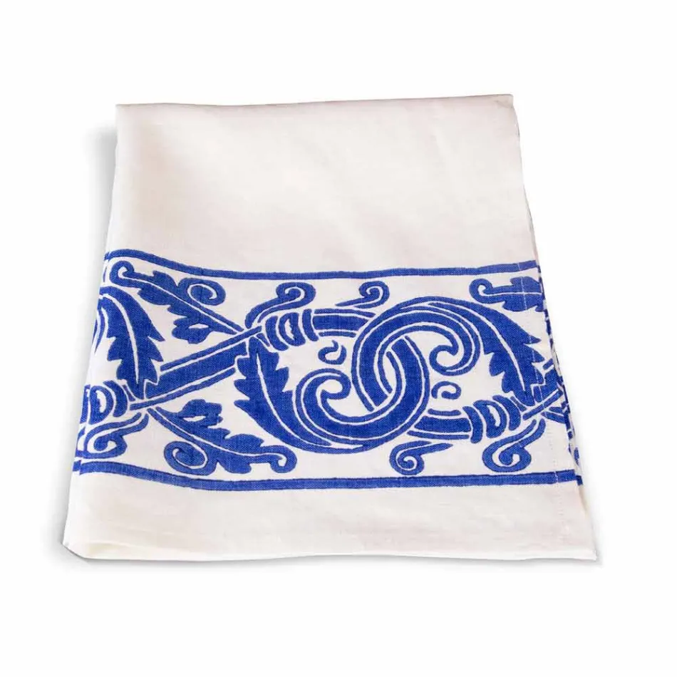 Lienzo de lino de artesanía italiana con diseño impreso a mano - Marcas comerciales Viadurini