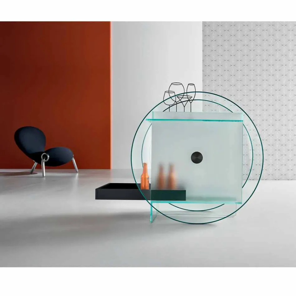 Carrito de bar en vidrio extraclaro con ruedas y bandeja extraíble - Pigolo Viadurini