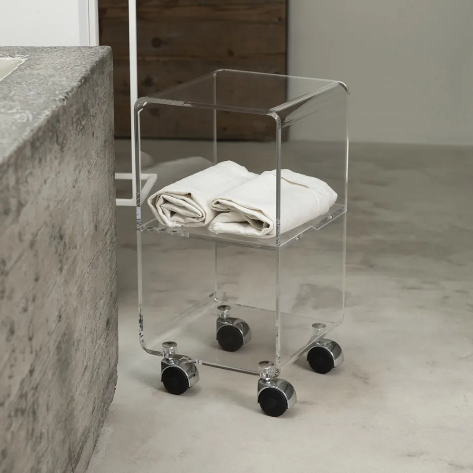 Columna Trolley en Cristal Acrílico Transparente 1 o 3 Estantes - Minervo Viadurini