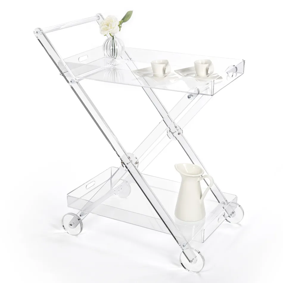 Carrito de Cocina 4 Ruedas en Plexiglás Transparente o con Madera - Magimbo Viadurini