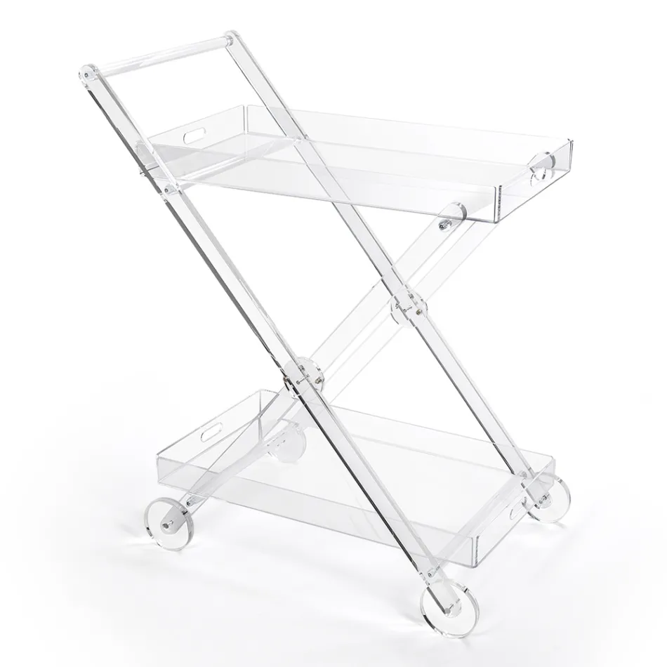 Carrito de Cocina 4 Ruedas en Plexiglás Transparente o con Madera - Magimbo Viadurini