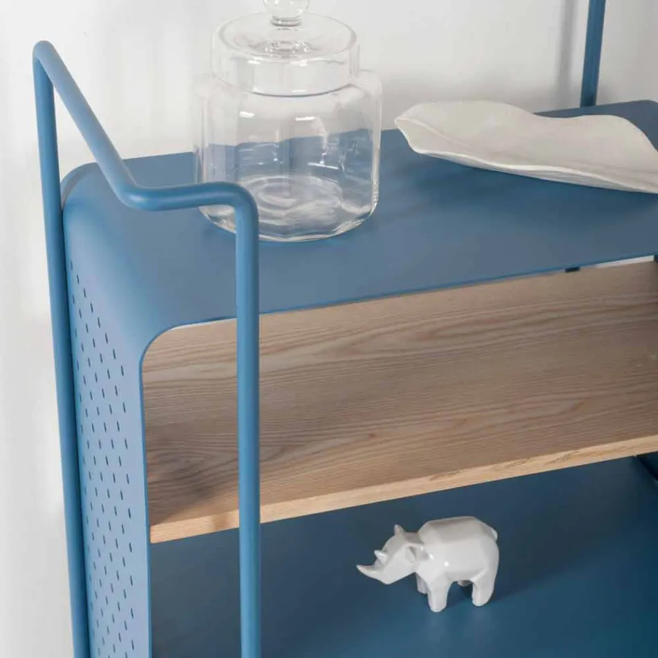 Carro de diseño en acero con tapa de fresno Made in Italy - Murella Viadurini