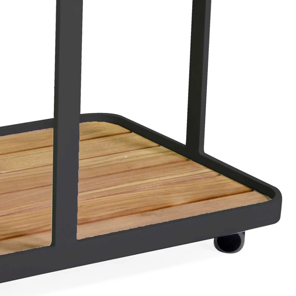 Carro de Aluminio en Diferentes Acabados con Ruedas y Tapa de Teka - Carpa Viadurini