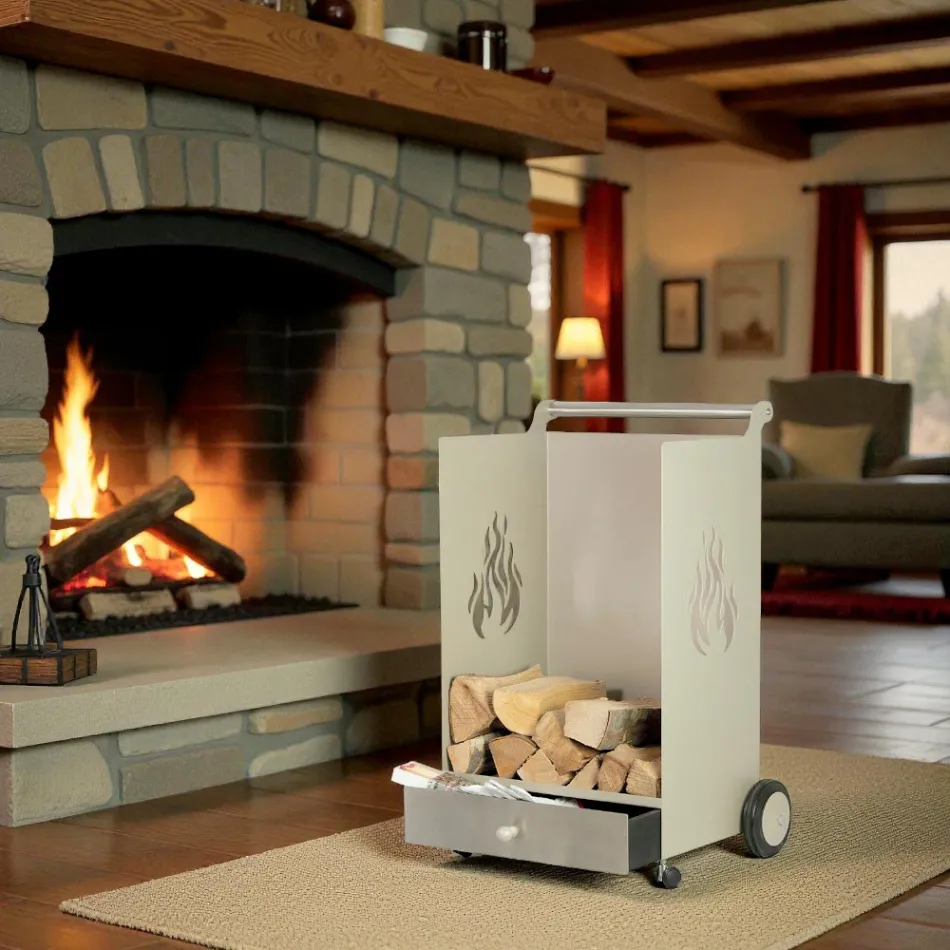 Carro de madera con cajón y ruedas Made in Italy - Alpaca Viadurini