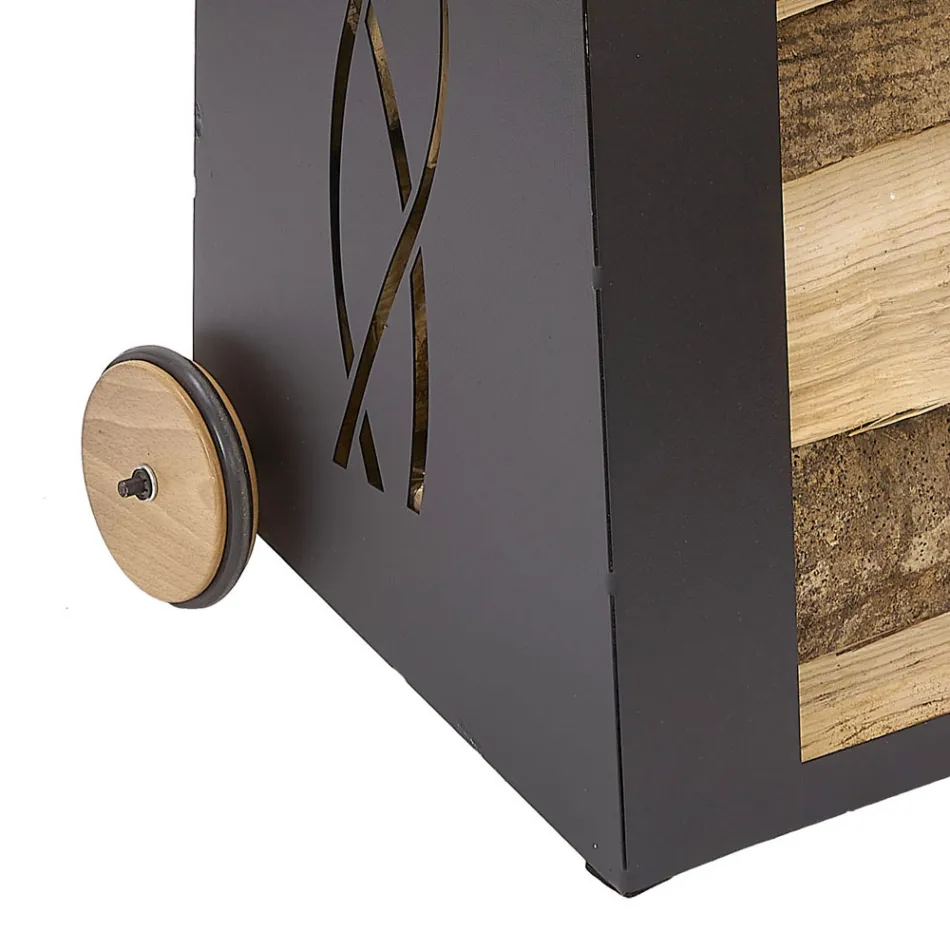 Carrito para leña de interior en hierro pintado de negro fabricado en Italia - Chloe Viadurini