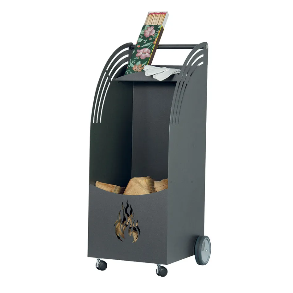 Carro de madera de metal con estante y 4 ruedas Made in Italy - Geco Viadurini