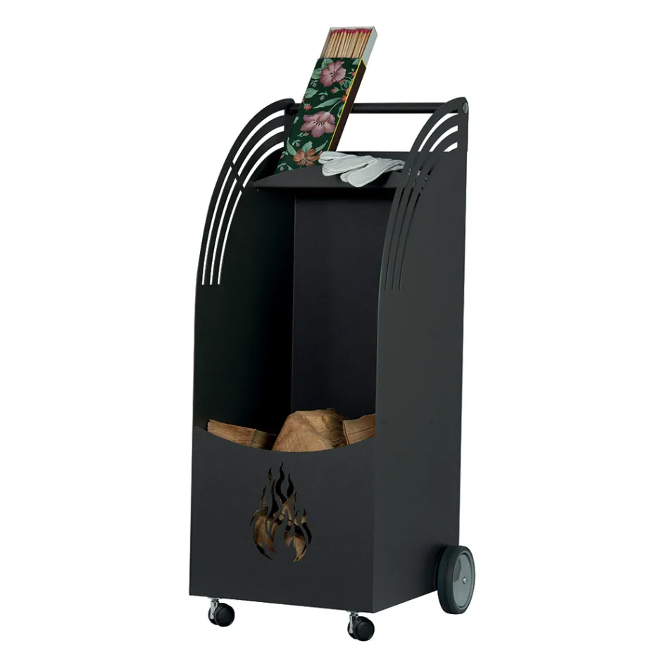 Carro de madera de metal con estante y 4 ruedas Made in Italy - Geco Viadurini