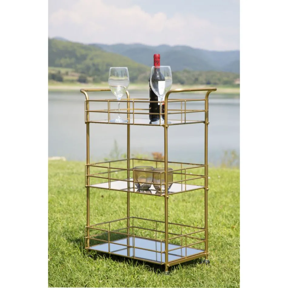 Carrito de comida con estructura de hierro acabado dorado - Viviana Viadurini