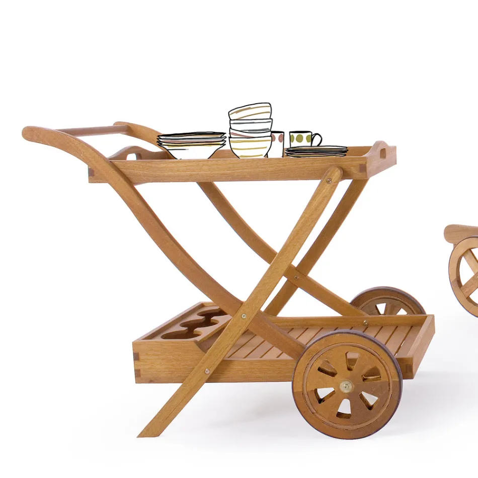 Carrito de comida para jardín en madera de acacia de diseño - Roxen Viadurini