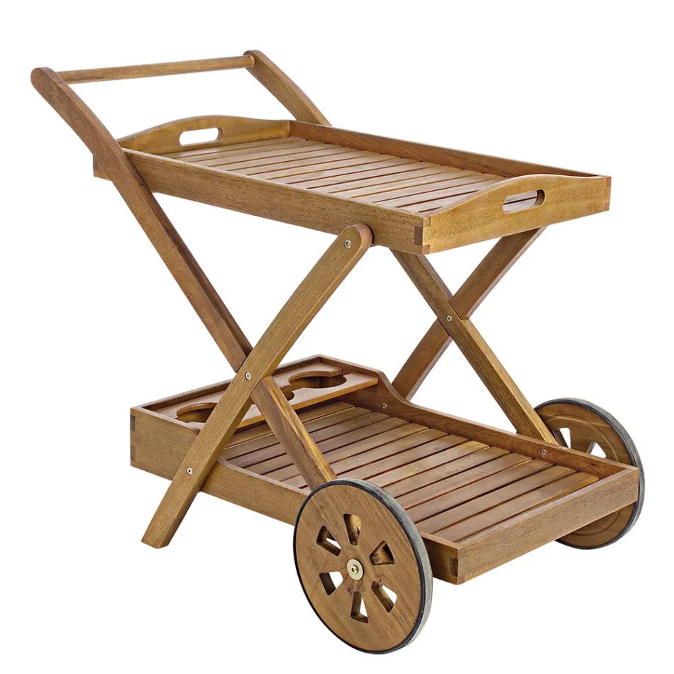 Carrito de comida para jardín en madera de acacia de diseño - Roxen Viadurini