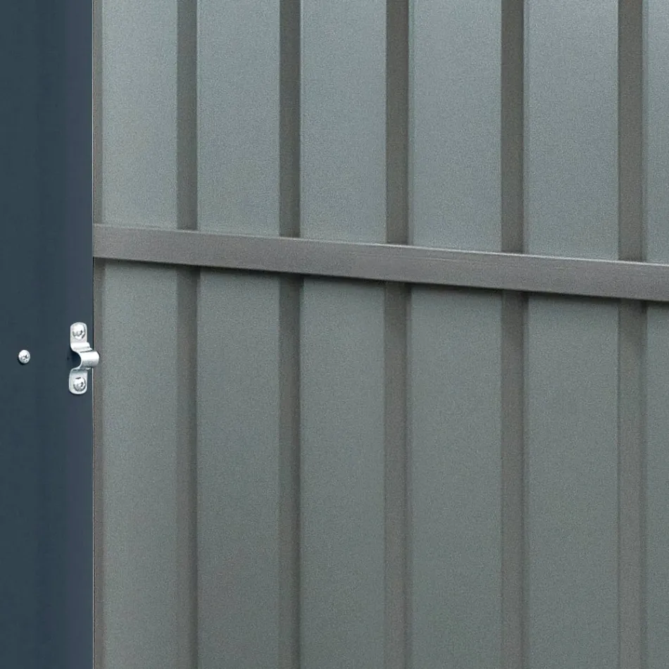 Caseta de jardín adosada de chapa de color antracita con puerta batiente - Cucciolo Viadurini