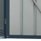 Caseta de jardín adosada de chapa de color antracita con puerta batiente - Cucciolo Viadurini