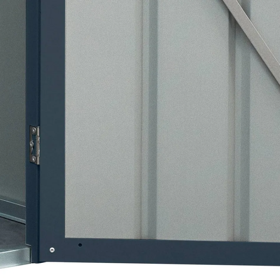 Caseta de jardín adosada de chapa de color antracita con puerta batiente - Cucciolo Viadurini