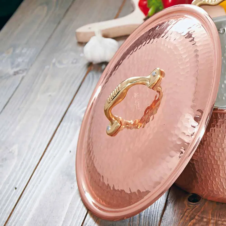 Cacerola Baja de Cobre Estañado Mano Redonda con 2 Asas 28 cm - Gianfranco Viadurini