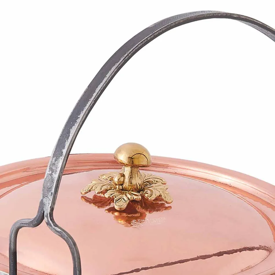 Cacerola de Cobre Estañado a Mano, Tapa y Asa arqueada 34 cm - Mariagiu Viadurini