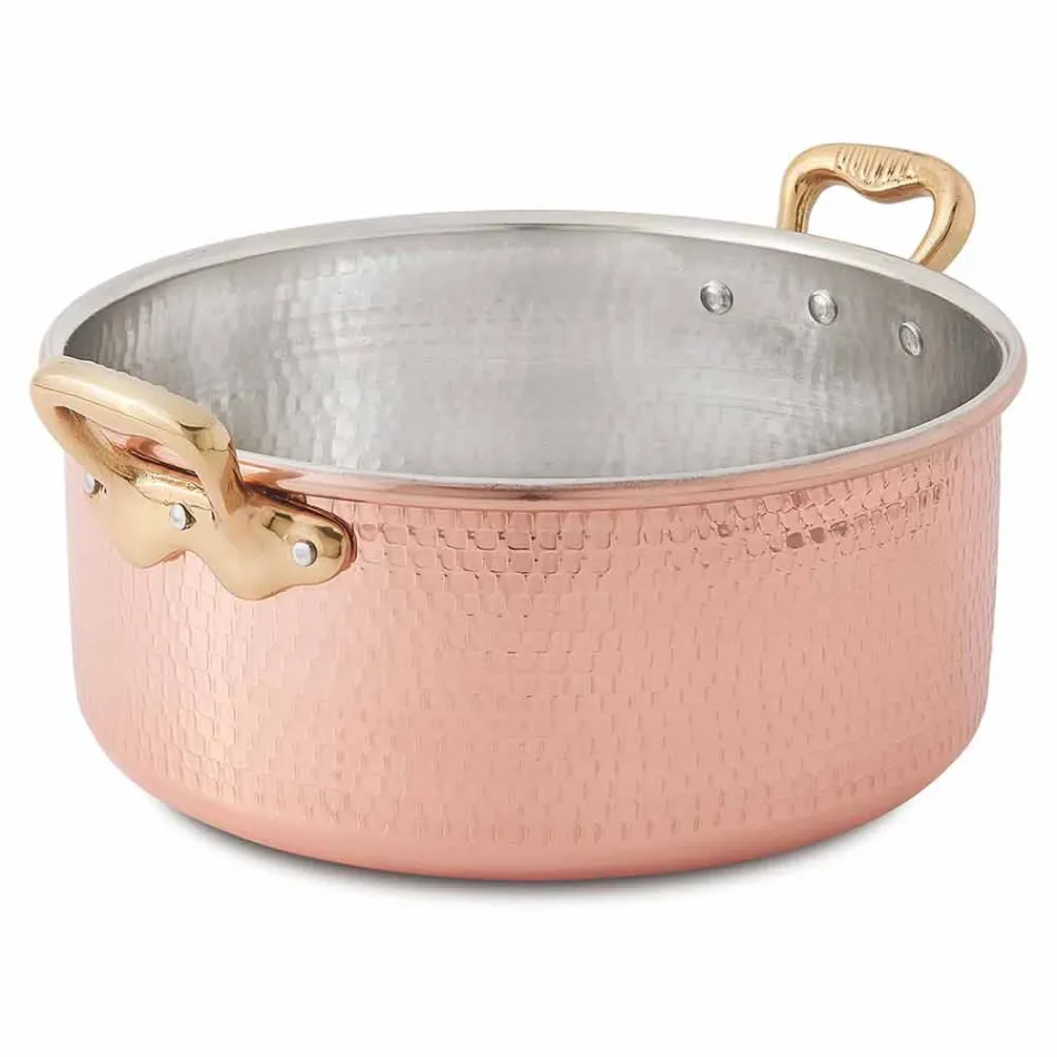 Cacerola Mediana de Cobre Estañado Mano Redonda con 2 Asas 24 cm - Gianfranco Viadurini