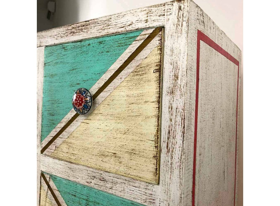 Cómoda de madera hecha a mano con cajones de colores Made in Italy - Brighella Viadurini