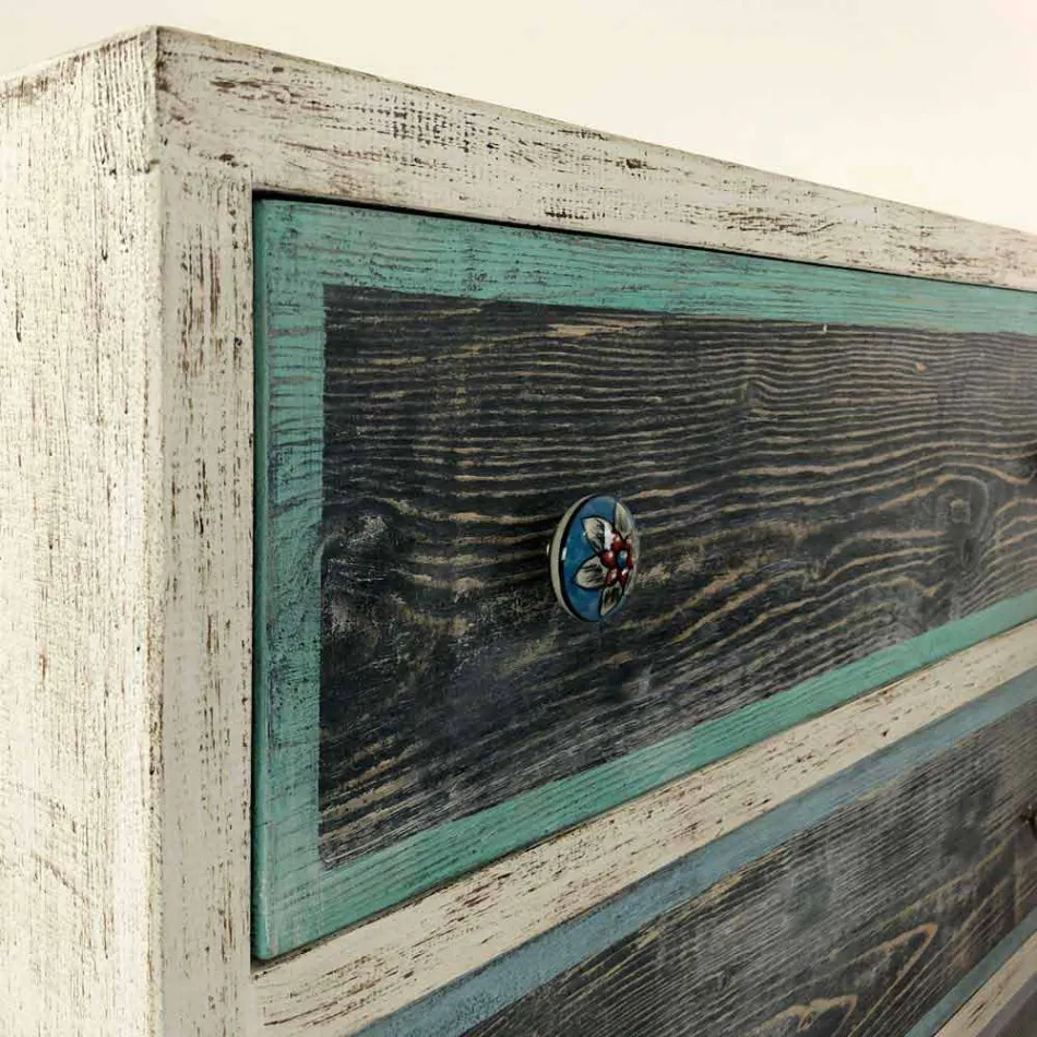 Cajonera artesanal en madera de abeto con 3 cajones Made in Italy - Mono Viadurini