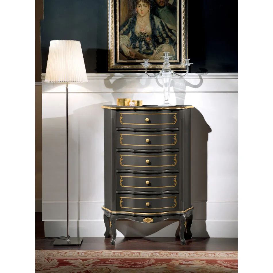 Cómoda de dormitorio con 5 cajones clásicos de madera Made in Italy - Leonor Viadurini