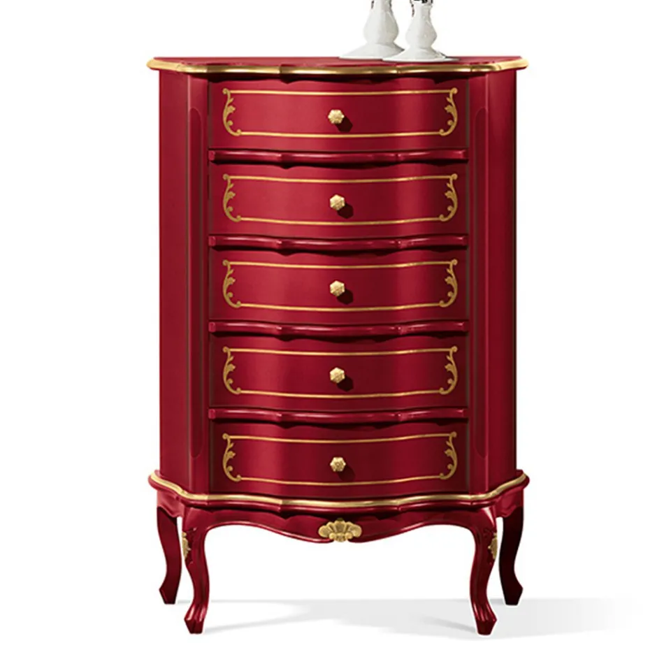 Cómoda de dormitorio con 5 cajones clásicos de madera Made in Italy - Leonor Viadurini