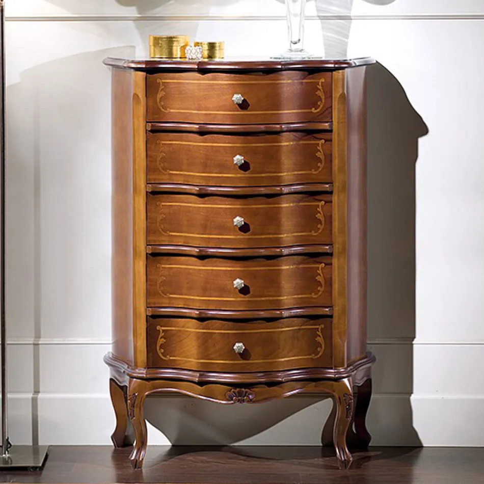 Cómoda de dormitorio con 5 cajones clásicos de madera Made in Italy - Leonor Viadurini