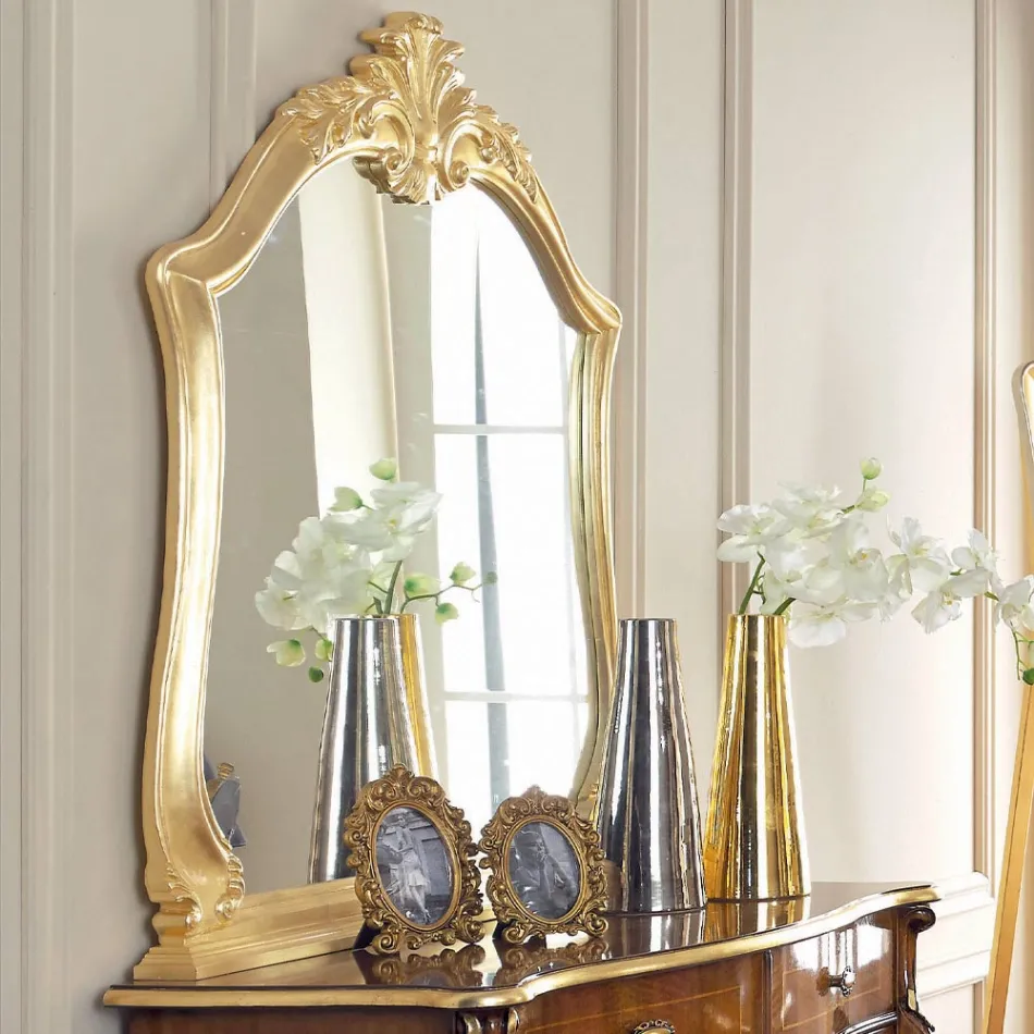 Cómoda de dormitorio en madera con incrustaciones y espejo Made in Italy - Cambrige Viadurini