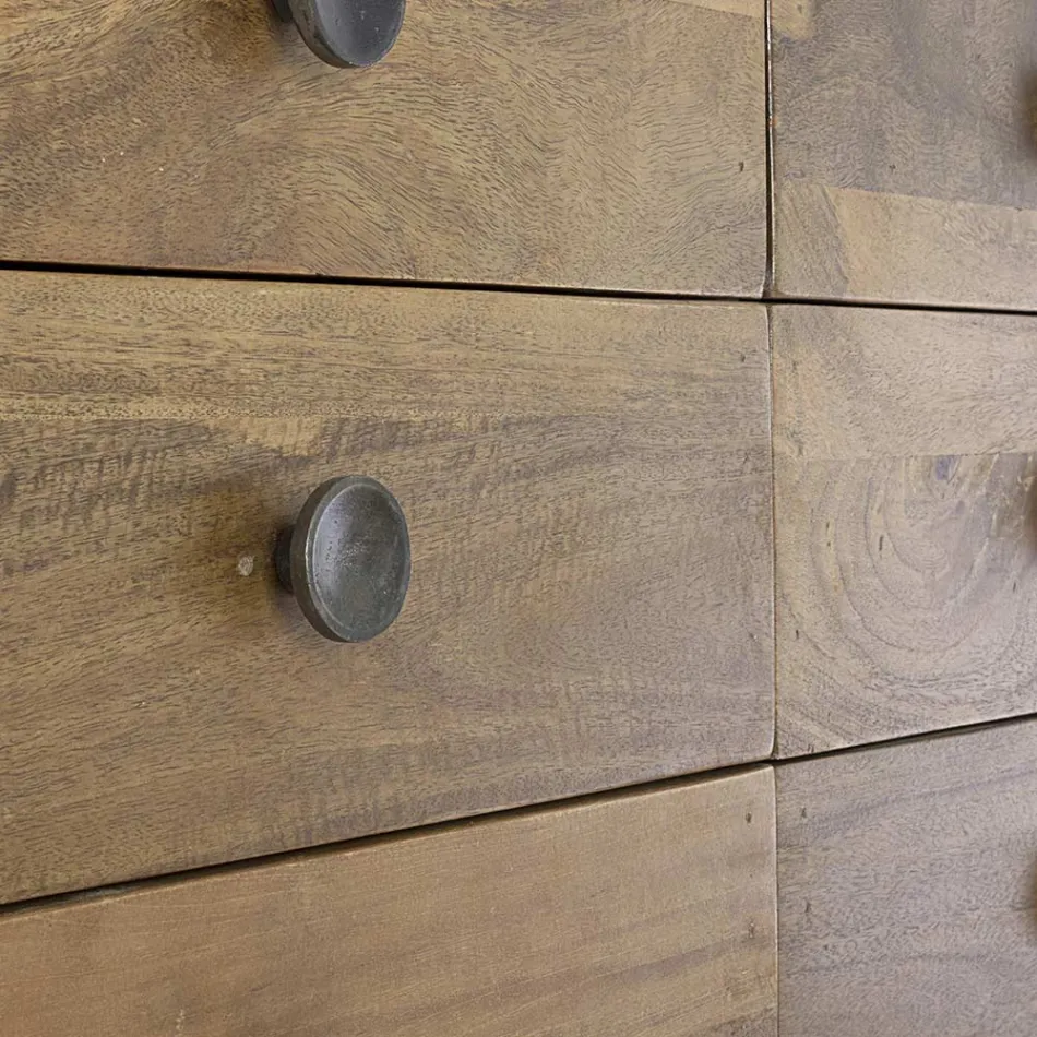 Cómoda en madera de mango con 6 cajones de diseño vintage - Desiderio Viadurini