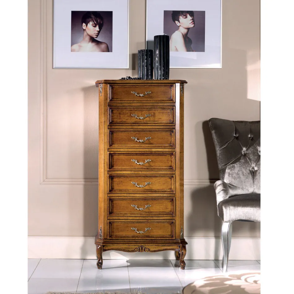 Cómoda de madera de estilo clásico de 7 o 5 cajones Made in Italy - Richard Viadurini