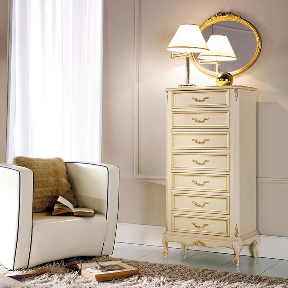 Cómoda de madera de estilo clásico de 7 o 5 cajones Made in Italy - Richard Viadurini