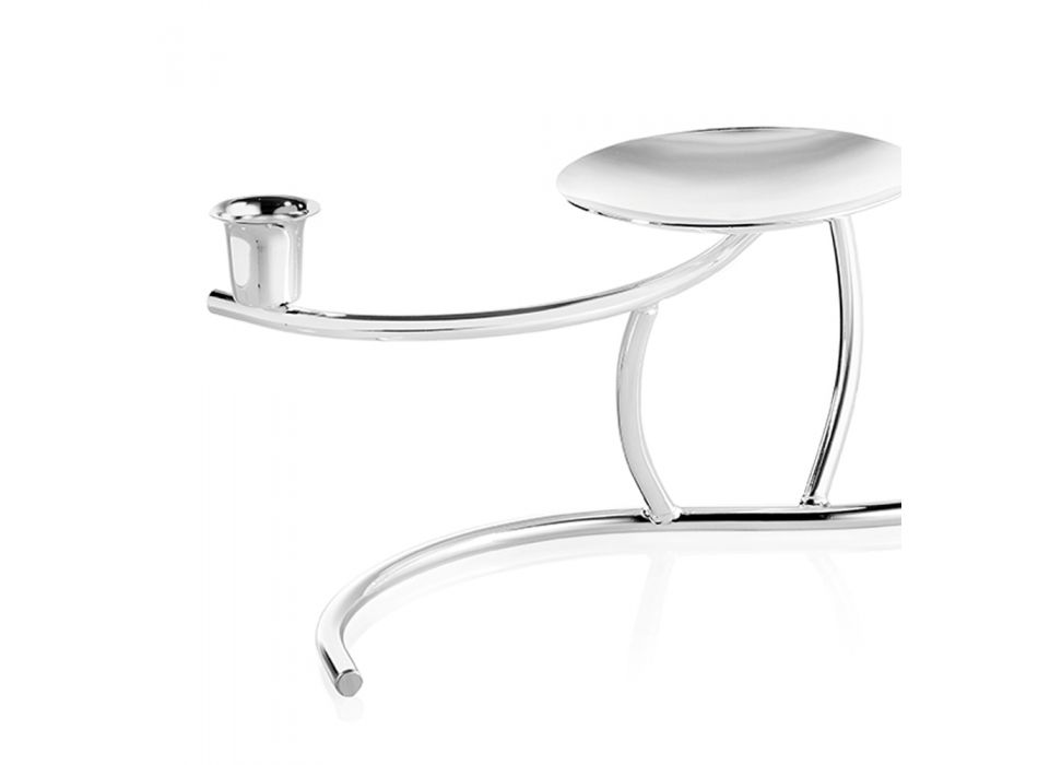 Centro de mesa de diseño en metal plateado con candelabro 2 llamas - Kameo Viadurini