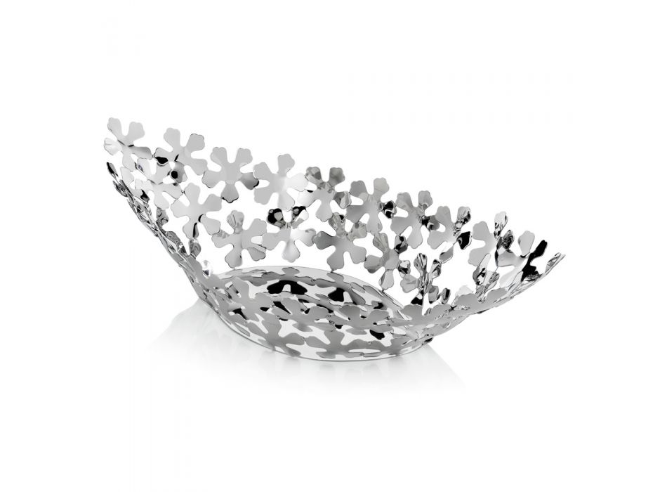Centro de mesa de diseño de metal plateado con decoraciones florales de lujo - Megghy Viadurini