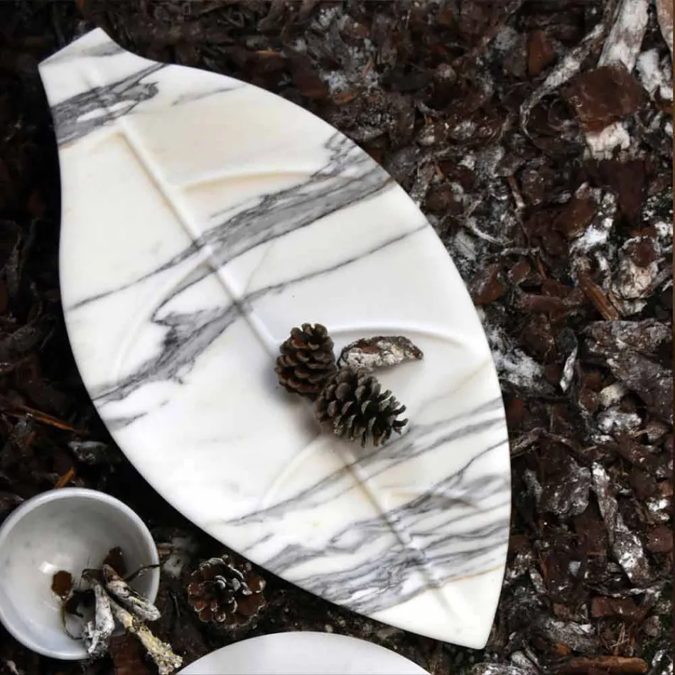 Centro de mesa en mármol Arabescato con forma de hoja Made in Italy - Treviso Viadurini