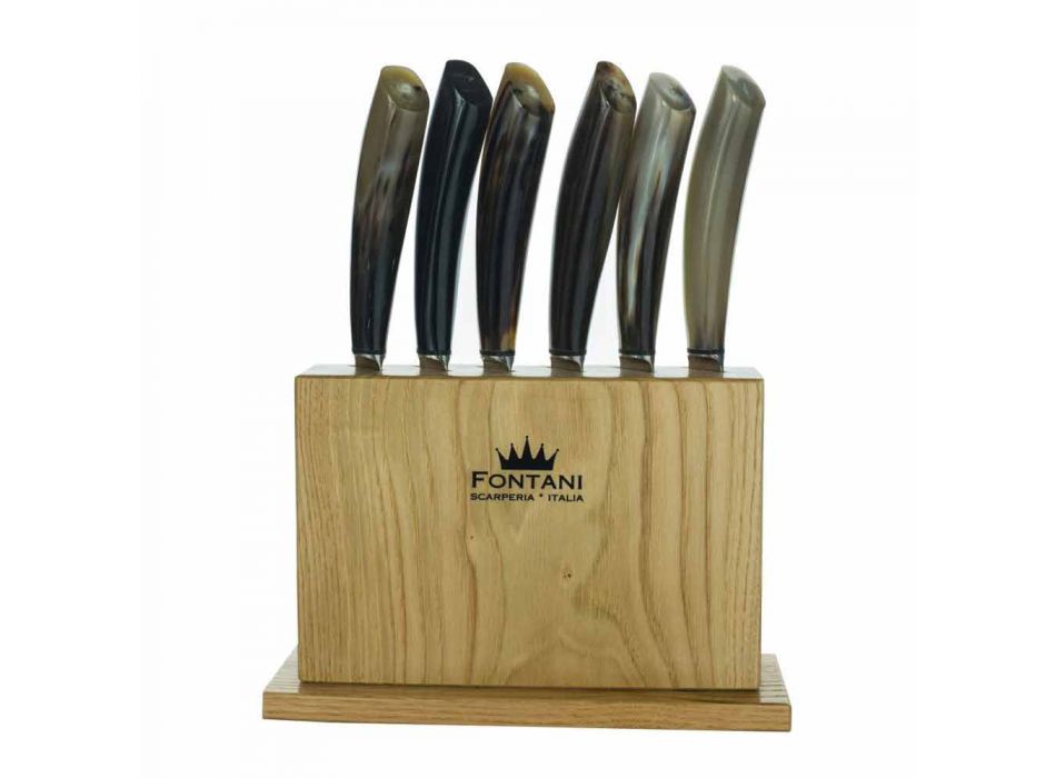 Bloque de madera de olivo con 6 cuchillos para carne Made in Italy - Bloque
