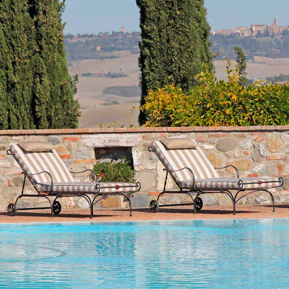 Chaise Longue para exterior en hierro y tela hecha a mano Made in Italy - Relax Viadurini