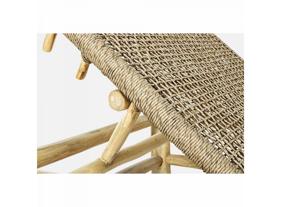 Chaise Longue de exterior en ramas de teca y tejido de fibra sintética - Tecno Viadurini