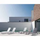 Chaise Longue para exterior en Textilene y Aluminio con Ruedas, 4 Piezas - Babilonia Viadurini
