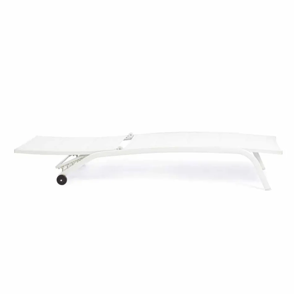 Chaise Longue para exterior en Textilene y Aluminio con Ruedas, 4 Piezas - Babilonia Viadurini
