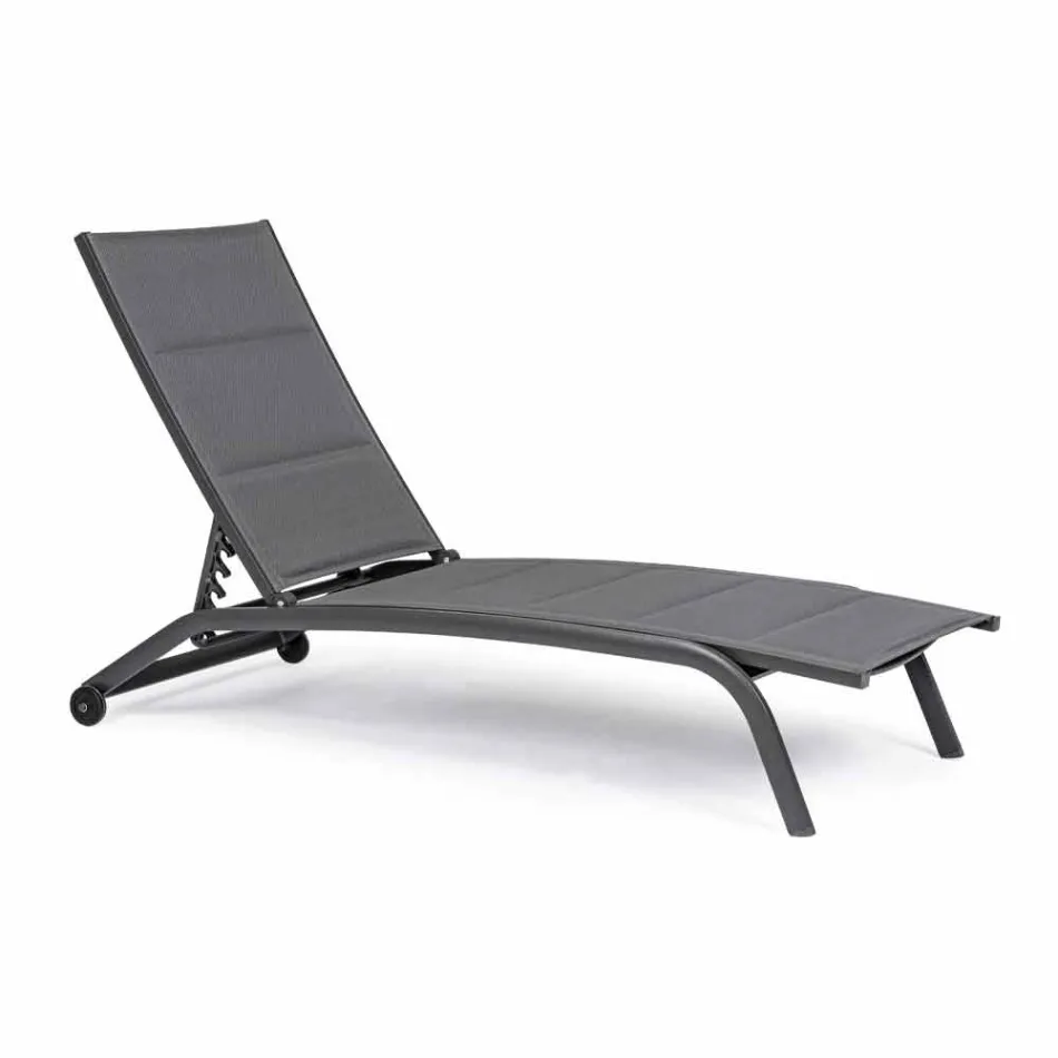 Chaise Longue para exterior en Textilene y Aluminio con Ruedas, 4 Piezas - Babilonia Viadurini