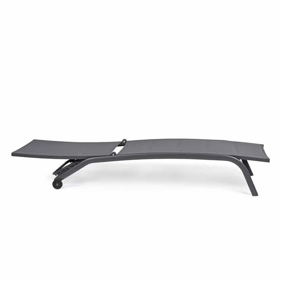 Chaise Longue para exterior en Textilene y Aluminio con Ruedas, 4 Piezas - Babilonia Viadurini