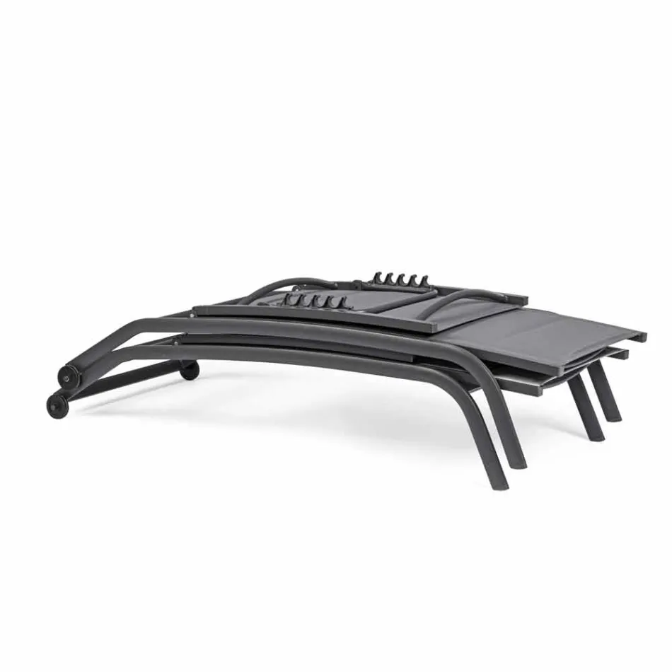 Chaise Longue para exterior en Textilene y Aluminio con Ruedas, 4 Piezas - Babilonia Viadurini