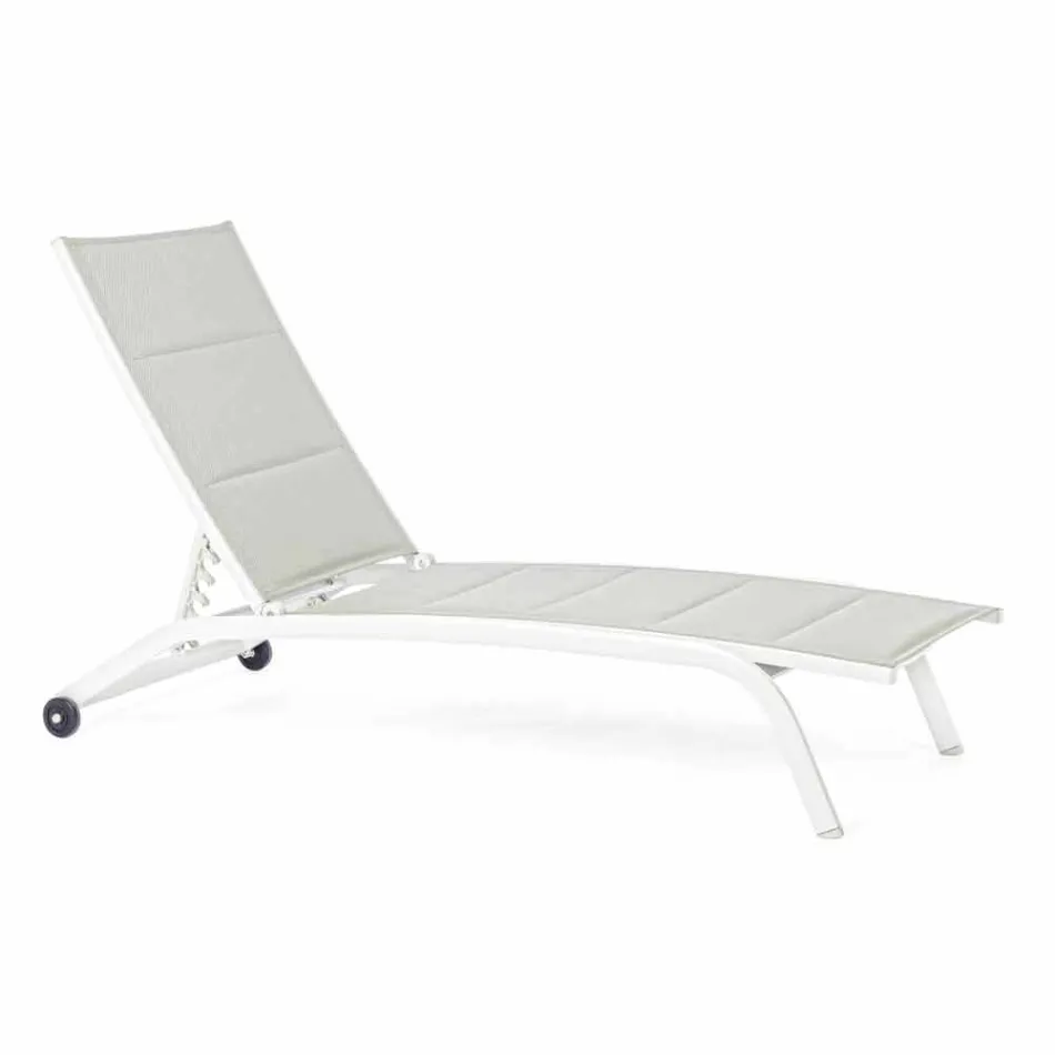 Chaise Longue para exterior en Textilene y Aluminio con Ruedas, 4 Piezas - Babilonia Viadurini
