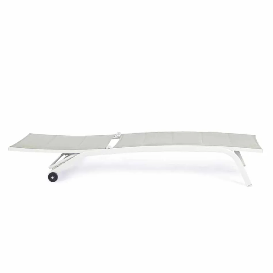 Chaise Longue para exterior en Textilene y Aluminio con Ruedas, 4 Piezas - Babilonia Viadurini