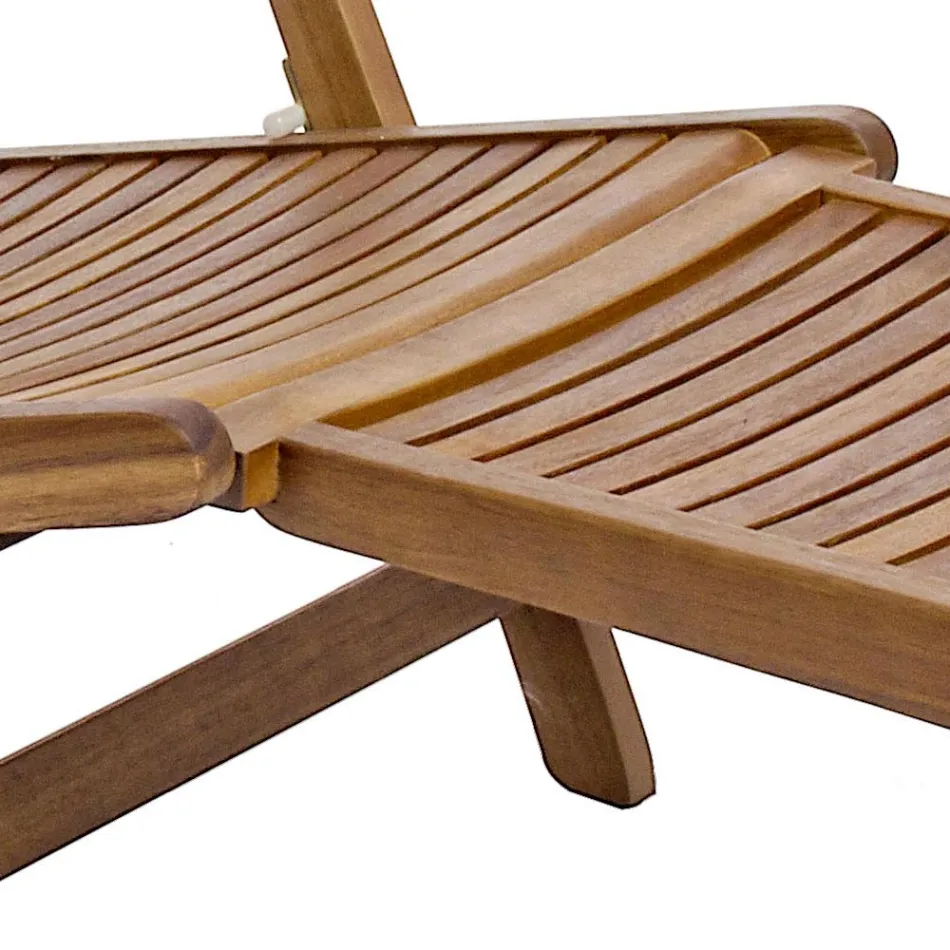 Chaise Longue de exterior reclinable de diseño en madera natural - Roxen Viadurini