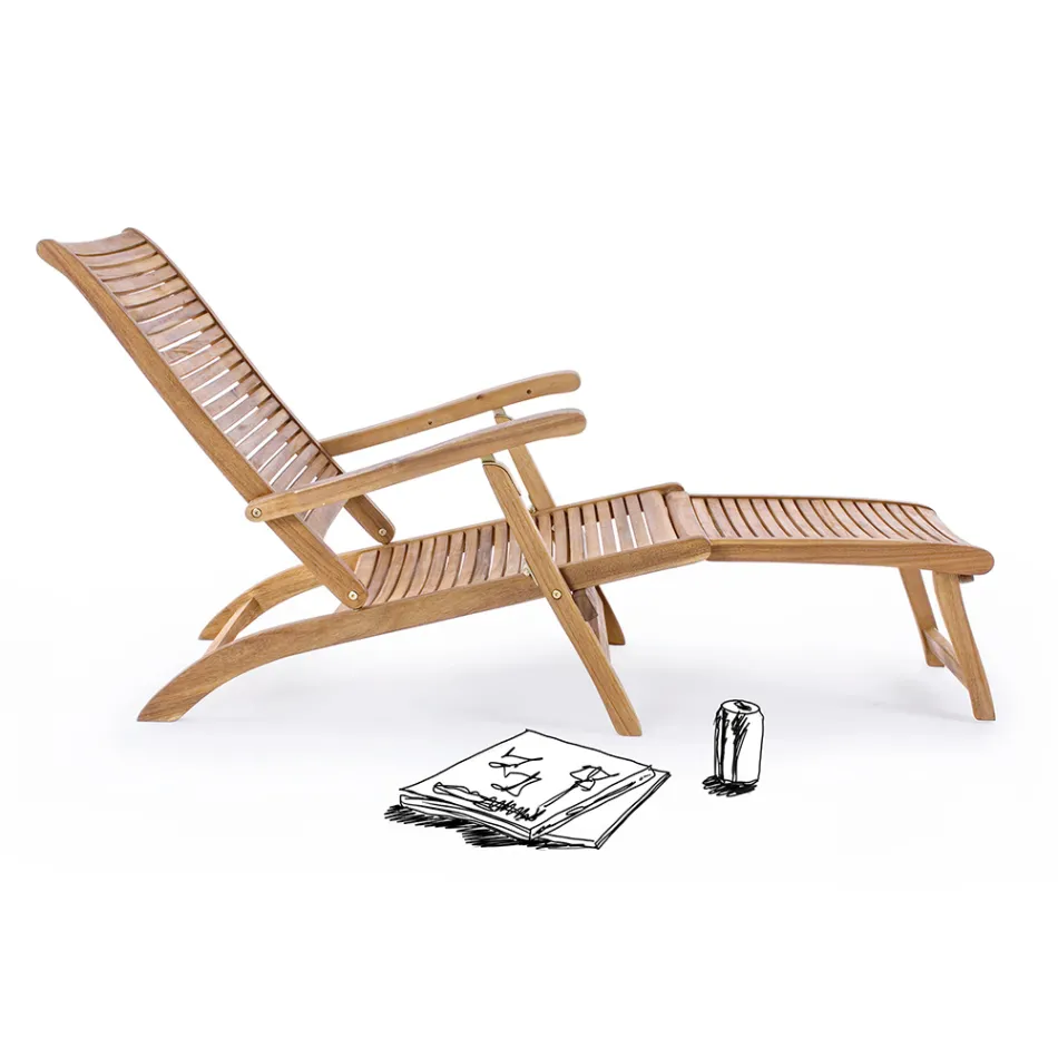 Chaise Longue de exterior reclinable de diseño en madera natural - Roxen Viadurini
