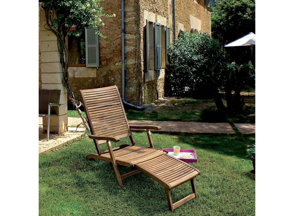 Chaise Longue de exterior reclinable de diseño en madera natural - Roxen Viadurini