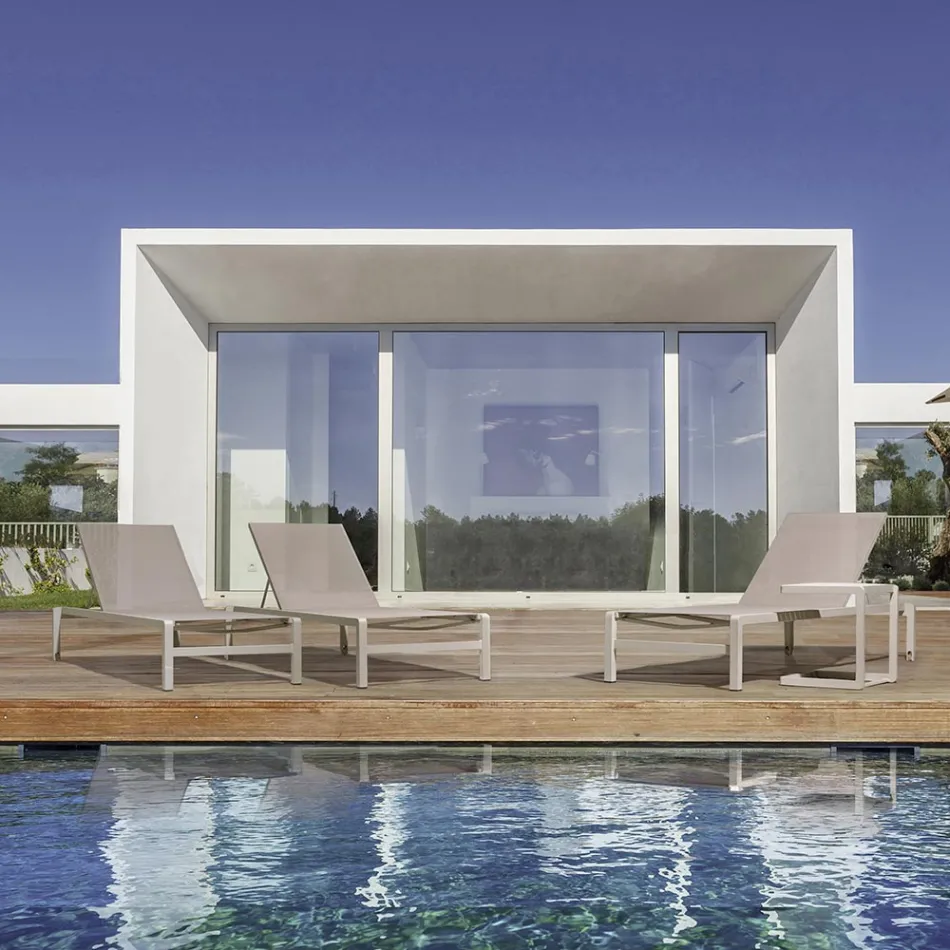 Chaise Longue de Jardín Reclinable de Aluminio, Homemotion, 4 Piezas - Lester Viadurini