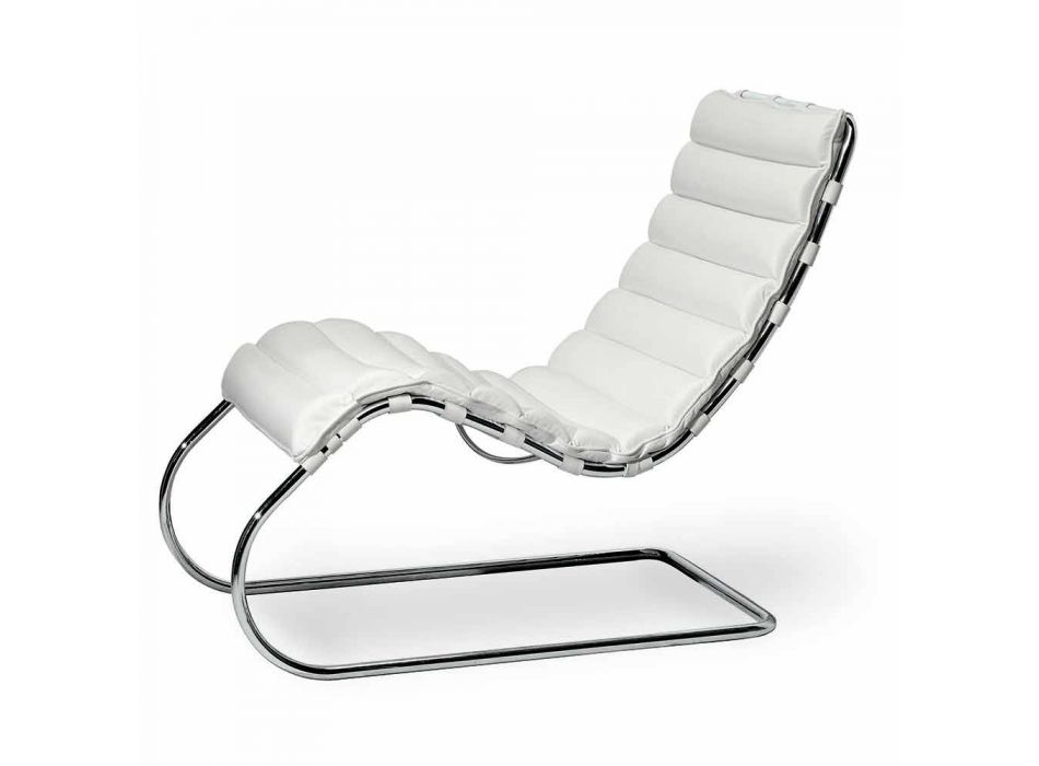 Chaise longue de acero cromado con asiento de cuero Made in Italy - Diamante Viadurini