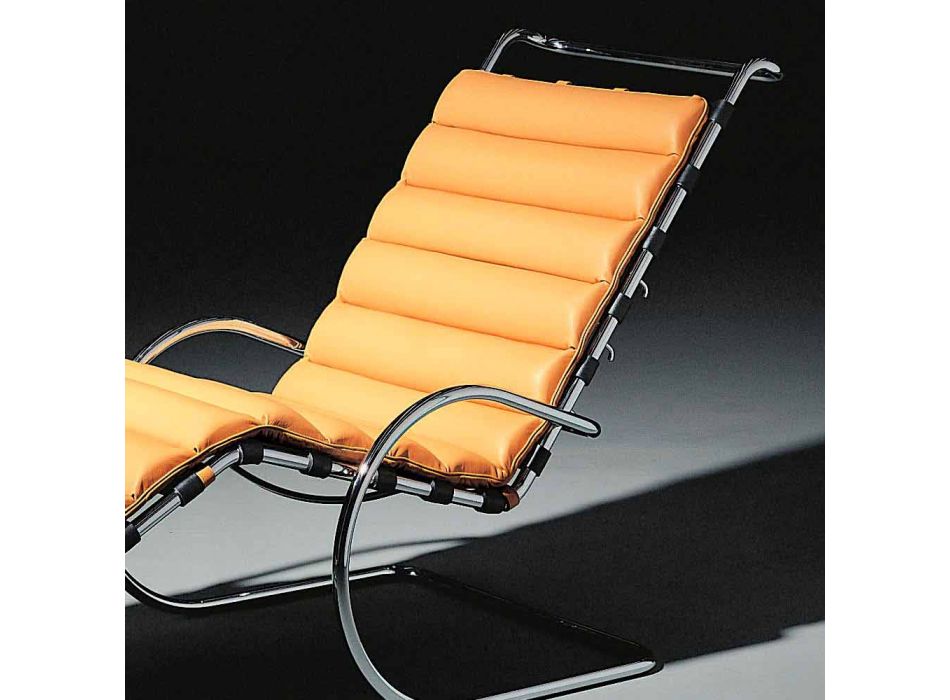 Chaise Longue de cuero con estructura de acero cromado Made in Italy - Beirut Viadurini