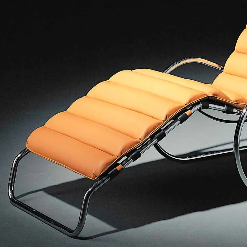 Chaise Longue de cuero con estructura de acero cromado Made in Italy - Beirut Viadurini