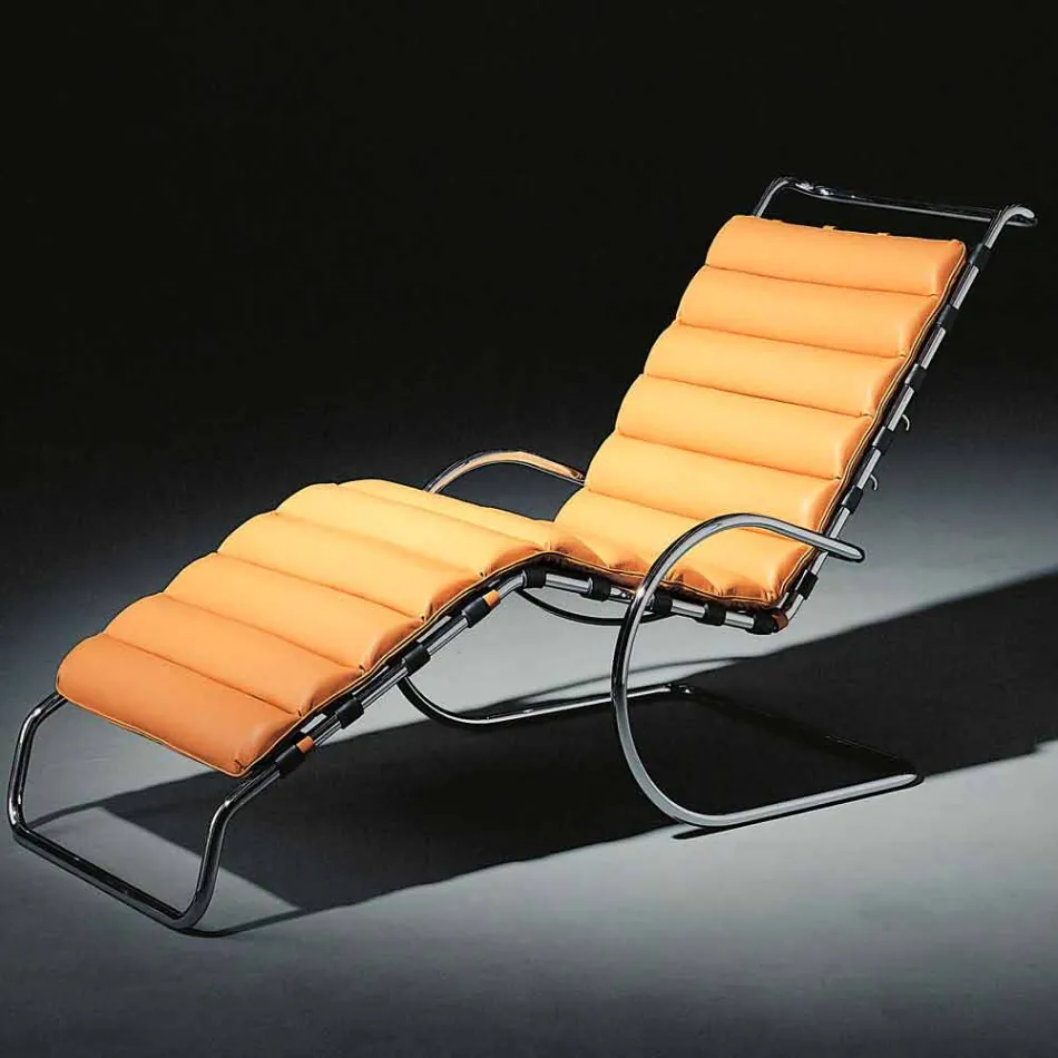 Chaise Longue de cuero con estructura de acero cromado Made in Italy - Beirut Viadurini